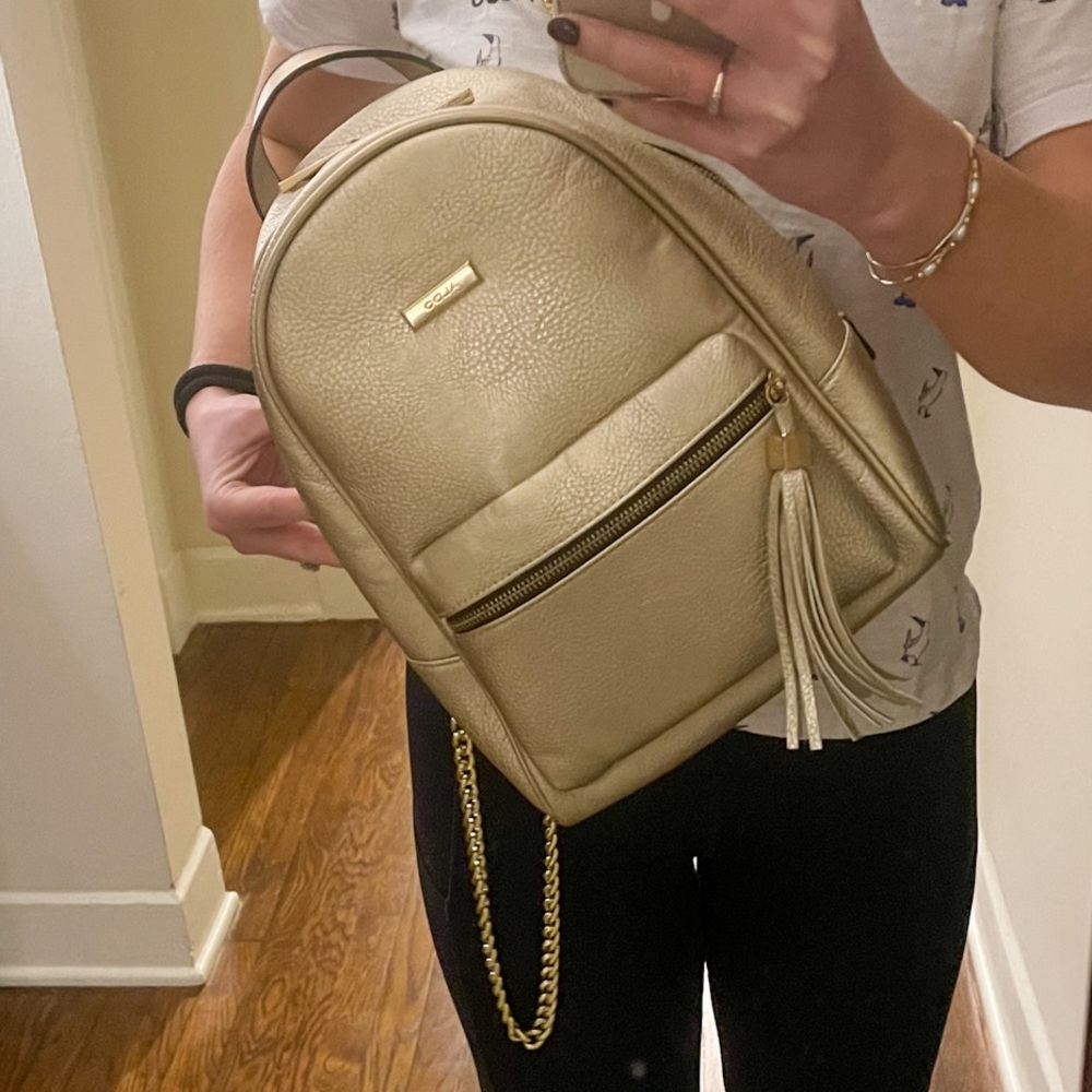 ALDO gold metallic backpack purse with gold adjustable chain straps